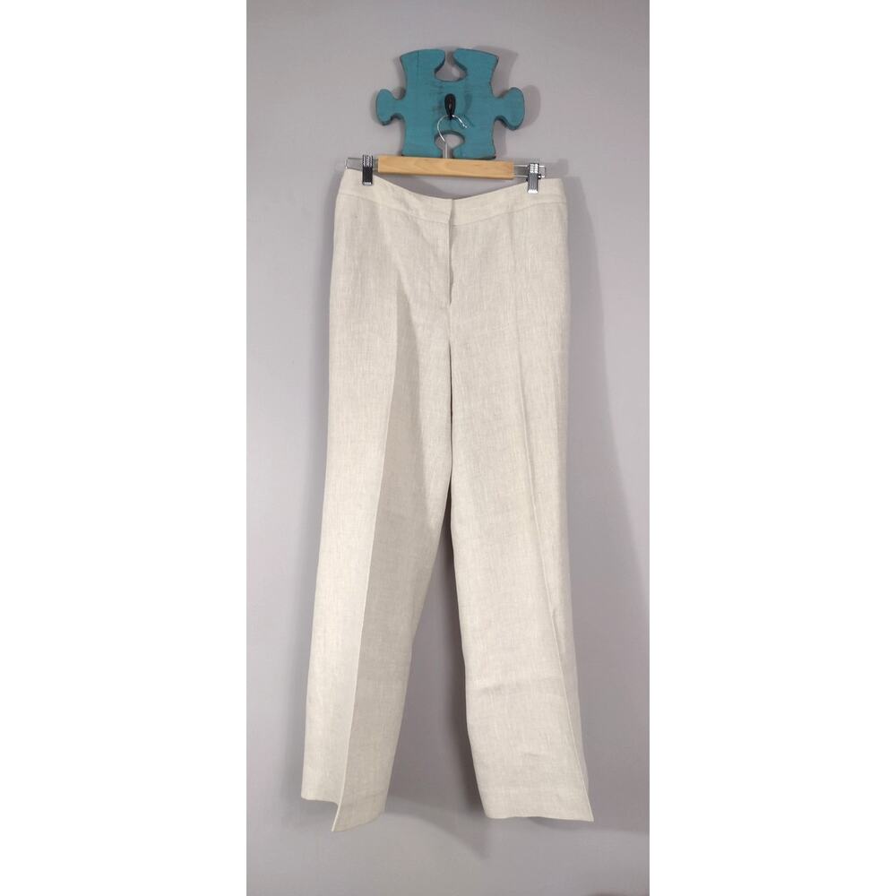 Talbots Heritage Wide Leg 100 % Linen Beige Pants Slacks 30 Waist - Picture 2 of 7